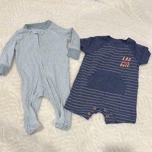 Carters 3m Onesie Footed Blue and Gray Striped Romper